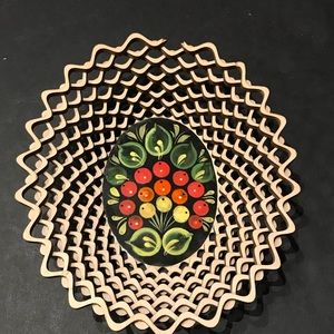 Romanian Wooden Lattice Basket handmade and painted fruit base.